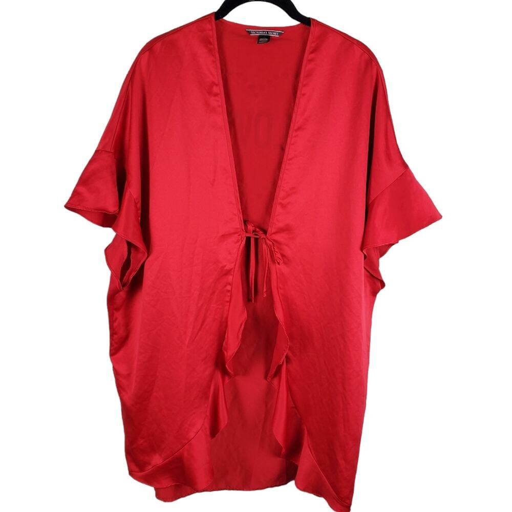 🌹 Victoria’s Secret Red Satin Heart Robe One Size Romantic Kimono